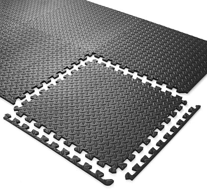 Philosophy Gym Pack of 6 Exercise Flooring Mats - 24 x 24 Inch Foam Rubber Interlocking Puzzle Floor Tiles - Black