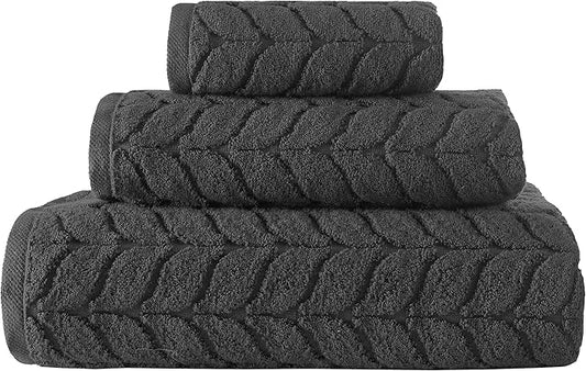 BAGNO MILANO Turkish Bath Towels, Soft Plush Jacquard Luxury Bath Towels, Quick Dry Towel Set (Charcoal, 3 pcs Towel Set)