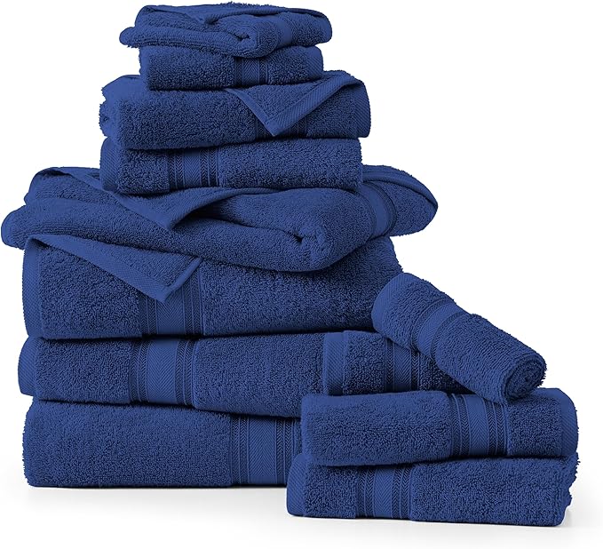 LANE LINEN Luxury Bath Towels Set - 12 Piece Set, 100% CottonBathroom Towels, Zero Twist, Extra Absorbent Super Soft, 4 Bath Towel, 4 Hand Towel, 4 Wash Cloths - Navy