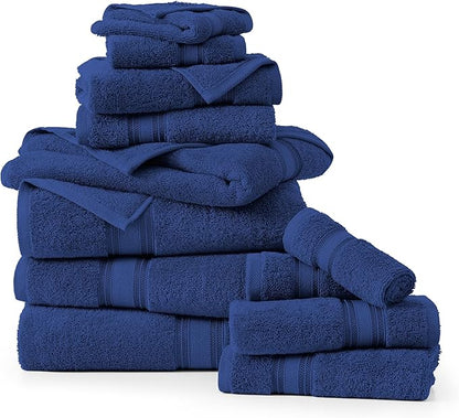 LANE LINEN Luxury Bath Towels Set - 12 Piece Set, 100% CottonBathroom Towels, Zero Twist, Extra Absorbent Super Soft, 4 Bath Towel, 4 Hand Towel, 4 Wash Cloths - Navy