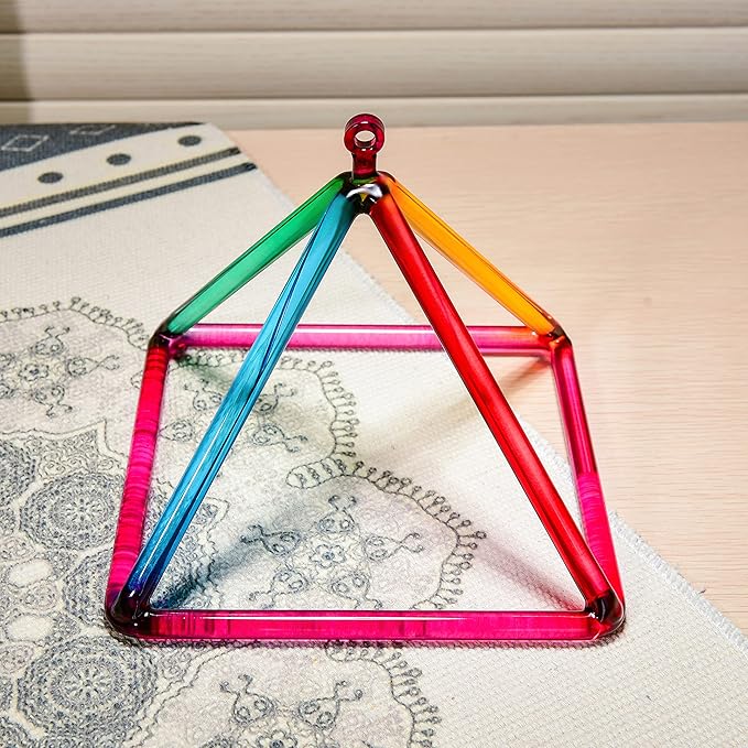 TOPFUND 10" Rainbow Crystal Singing Pyramid Sound Therapy Instrument with Carrying Case and Quartz Suede Mallet