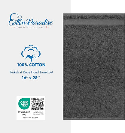 Cotton Paradise Hand Towels for Bathroom, 100% Cotton Turkish 4 Piece Hand Towel Set, Soft Absorbent Face Towels, Dark Gray Hand Towels