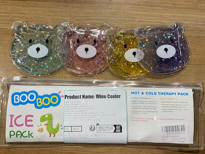 (4 Pcs) Kids Reusable Gel Ice Pack, Boo Boo Ice Pack, Cute Children Gel Ice Pack for Kids Injuries, Kids Cute Lunch ice Pack, Breastfeeding, Wisdom Teeth, Pain Relief, Kids Fever, Headaches