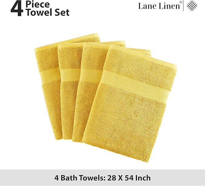 Lane Linen 100% Cotton Bath Towels Pack of 4 (28"x54") - Ring Spun Mercerized Cotton Bathroom Towel Set - Quick Drying, Extra Soft & Absorbent Yellow Bath Towels - Suitable for All Skin Types - Mimosa