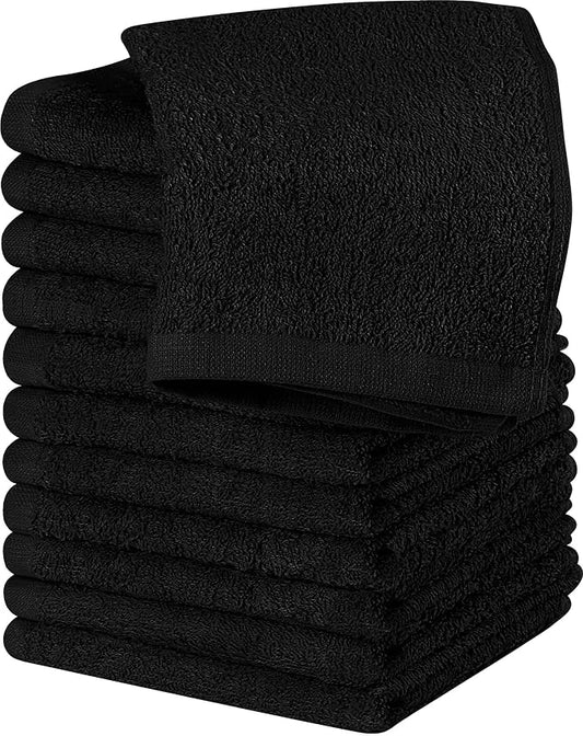 Utopia Towels 12 Pack Cotton Washcloths Set, 100% Ring Spun Cotton, Premium Flannel Face Cloths, Highly Absorbent and Soft Feel Fingertip Towels, Black