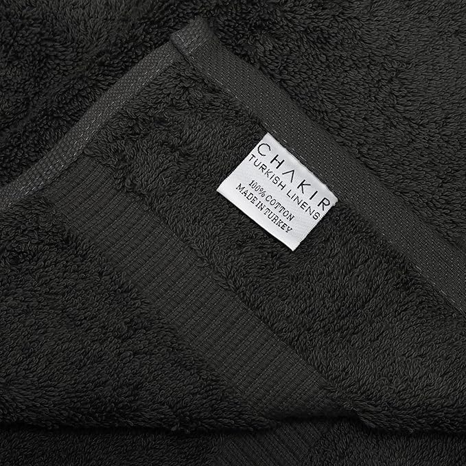 Chakir Turkish Linens 100% Cotton Premium Turkish Towels for Bathroom | 30'' x 60'' Large Bath Towels (4 Piece, Black)