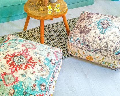 Large Floor Pillow Cover Square Meditatioמ Square Cushion Case Boho Room Décor Moroccan Seating Area Pouf Perfect for Living Room, Bedroom, Nursary or Children Room Cotton 24x8 Unstuffed