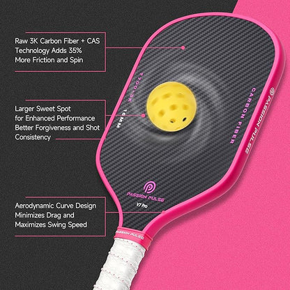 V7 Pro Pickleball Paddle – 3K Raw Carbon Fiber Pickle Ball Paddles with 16mm Polypropylene Core, 3D PulseGrip Handle, – Pickleball Rackets Ideal for All Skill Levels