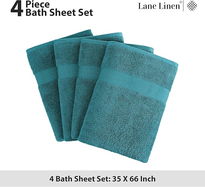 LANE LINEN 100% Ring Spun Cotton Bath Sheets (35"x66") - 4 Pcs - Extra Large Bath Towel Set - Quick Drying, Soft & Absorbent Oversized Bathroom Towels - Remain Soft After Multiple Washes - Sea Port