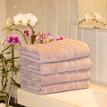 Mosobam Luxury Turkish Set of 4 Bath Towels 30X58 Lavender Aura Oversize 700 GSM Bamboo Viscose & Aegean Turkish Combed Cotton