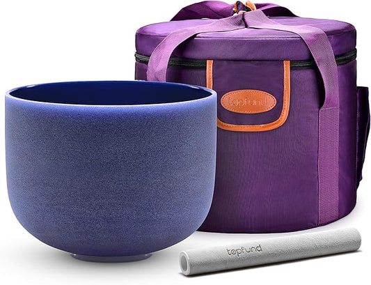 TOPFUND Indigo 432 Hz A Note Crystal Singing Bowl 8 inch Third Eye Chakra with Heavy Duty Carrying Case and Suede Mallet