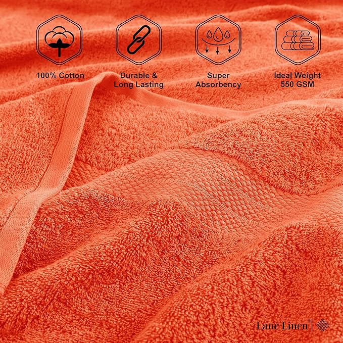 LANE LINEN 100% Cotton 4 Pack Bath Towels (28"x54") - Ring Spun Mercerized Cotton Towels Set for Bathroom - Quick Dry, Soft & Absorbent Large Bath Towel Set - Used for Salon, Spa & Hotel - Tiger Lily