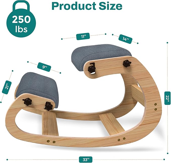 Ergonomic Kneeling Chair with Adjustable Seats - Knee Chair for Posture Correction & Kneel Rocking Stool for Desk - Back Pain Relief and Support for Home and Office - 5 Years Brand Warranty