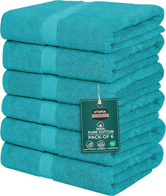 Utopia Towels 6 Pack Medium Bath Towel Set, 24 by 48 Inches, 500 GSM 100% Ring Spun Cotton, Lightweight and Highly Absorbent Quick Drying Premium Towels for Hotel, Spa and Bathroom, Turquoise