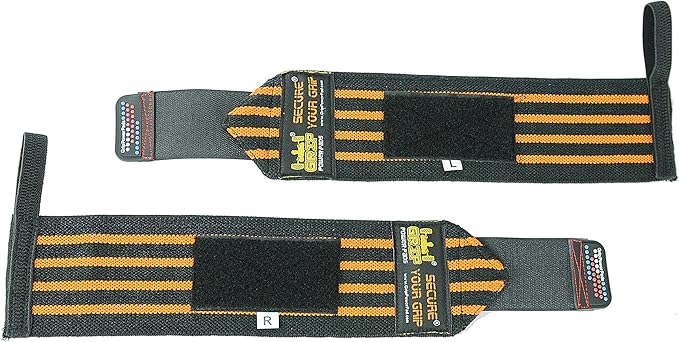 Grip Power Pads Wrist Wraps 2 Wraps for Weight Lifting Wrist Support Cotton Wraps Gym Bandage Straps for Men & Women Premium Quality & PRO Rubber