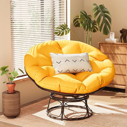 46'' Large Size Papasan Chair with Cushion and Frame, Overstuffed Thickened Lazy Chair, Mustard Yellow