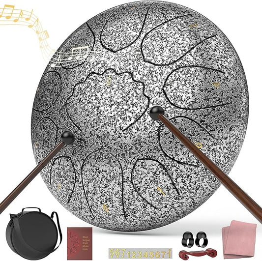 Rain Drum for Outside Garden, 8 Inches 11 Notes Steel Tongue Drum, Waterproof Meditation Rain Chime, Musical Instruments for Adult Gift with Bag, Music Book, Mallets (Star Sliver)