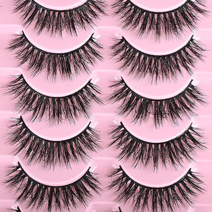 FARRED Lashes Natural Look Short Cat Eye Natural Lashes Fluffy Wispy False Eyelashes 14 Pairs Faux Mink Strip Eye Lashes Pack for Daily Makeup (F7 | 6-15mm)