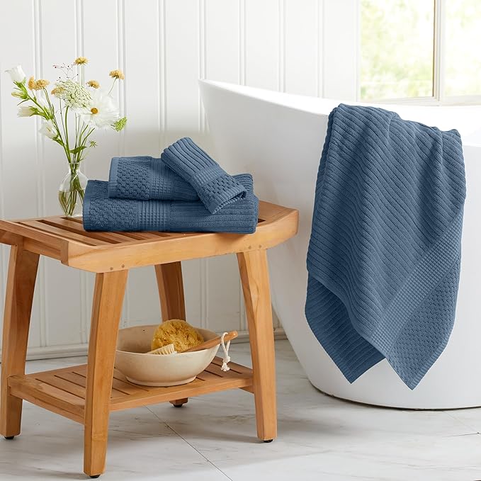 Springtree Home 100% Cotton Bath Towel Set | 6 Piece Set | Absorbent & Quick-Dry Bath Towels | Textured and Durable Cotton | Krista Collection - Oceanview