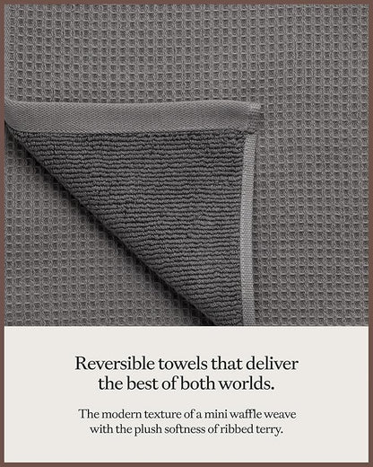 Cozy Earth Complete Waffle Bath Bundle - 60% Cotton 40% Viscose from Bamboo - Quick Dry & Ultra-Soft Waffle Weave Bath Towels - 4 Washcloths, 2 Hand Towels, 2 Bath Towels, 2 Bath Sheets, Charcoal