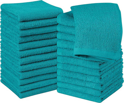 Utopia Towels 24 Pack Cotton Washcloths Set, 100% Ring Spun Cotton, Premium Quality Flannel Face Cloths, Highly Absorbent and Soft Feel Fingertip Towels, Turquoise