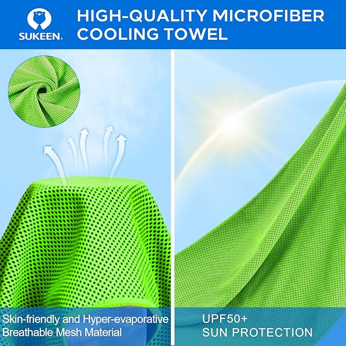 Sukeen [4 Pack] Cooling Towel (40"x12"), Ice Microfiber Towel, Soft Breathable for Yoga, Sport, Running, Gym, Workout, Camping, Fitness & More Activities