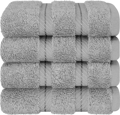 American Soft Linen Luxury Washcloths for Bathroom, 600 GSM 100% Cotton 4 Piece Turkish Wash Cloth Set, 13x13 in Soft Rags for Body and Face, Light Grey Washcloths