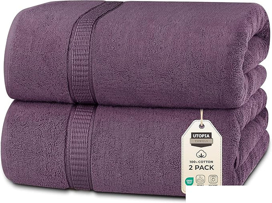 Utopia Towels Luxurious Jumbo Bath Sheet 2 Piece, 600 GSM, 35 by 70 Inches, 100% Ring Spun Cotton, Highly Absorbent and Quick Dry Extra Large Bath Towel, Super Soft Towel, Plum