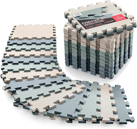 bemaxx Gym Mats Set - 18 pcs EVA Interlocking Foam Floor Tiles (12.6"x12.6"x0.4") 18sqft Protective Gym Flooring Sports Home Workout Exercise Mats Puzzle Garage Fitness Play-Room Garage Pool Treadmill