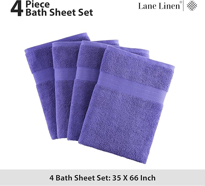 LANE LINEN 100% Cotton 4 Pack Bath Sheets (35"x66") - Ring Spun, Extra Large Cotton Bath Towels Set - Quick Dry, Soft & Absorbent Oversized Towel Set - Remains Soft After Multiple Washes - Blue Irish