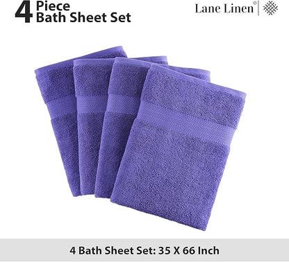 LANE LINEN 100% Cotton 4 Pack Bath Sheets (35"x66") - Ring Spun, Extra Large Cotton Bath Towels Set - Quick Dry, Soft & Absorbent Oversized Towel Set - Remains Soft After Multiple Washes - Blue Irish