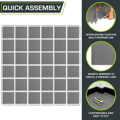 ProsourceFit Puzzle Exercise Mat ½ in, EVA Interlocking Foam Floor Tiles for Home Gym, Mat for Home Workout Equipment, Floor Padding for Kids