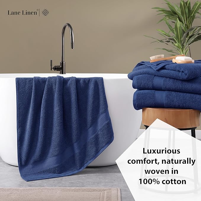 LANE LINEN 100% Cotton 4 Pack Bath Sheets (35"x66") - Ring Spun Cotton Extra Large Bathroom Towels - Quick Dry, Soft & Absorbent Oversized Luxury Bath Towels - Machine Wash in Cold Water - Navy Blue