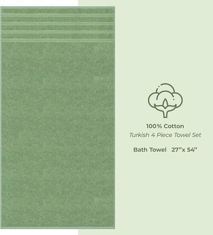 American Soft Linen Luxury 4 Piece Bath Towel Set, 600 GSM 100% Cotton Turkish Bath Towels for Bathroom, 27x54 in Large Bathroom Shower Towels, Sage Green