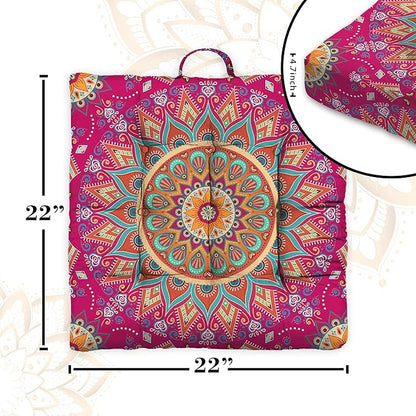 Mandala Meditation Cushion, Boho Meditation Mat, Meditation Pillows for Sitting on Floor, Cushions for Sitting in Home and Outdoor, Square Floor Pillows Cushion Seating for Yoga 22'' X 22''
