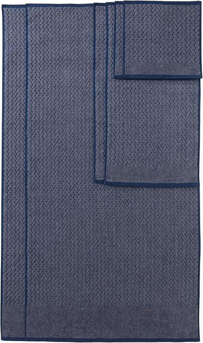 Texere 100% Organic Cotton Jacquard 650 GSM Premium Bath Towel Sets - Extra Absorbent Quick Dry and Plush, 2 Large Bath Towels, 2 Hand Towels, 2 Washcloths (Cable, Estate Blue, 6 Piece)
