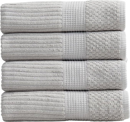 Springtree Home 100% Cotton Bath Towel Set of 4 | Super Soft & Absorbent with Quick-Dry Fibers | 4 Bath Towels | Textured and Durable Cotton | Krista Collection - High Rise Grey