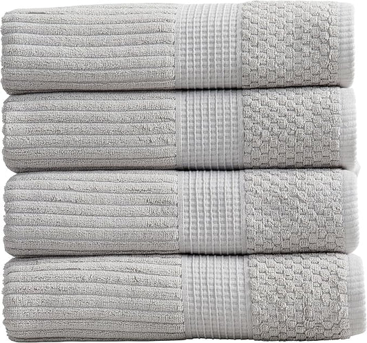 Springtree Home 100% Cotton Bath Towel Set of 4 | Super Soft & Absorbent with Quick-Dry Fibers | 4 Bath Towels | Textured and Durable Cotton | Krista Collection - High Rise Grey