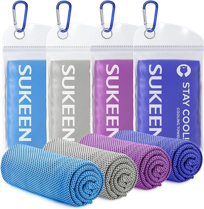 Sukeen [4 Pack] Cooling Towel (40"x12"),Ice Towel,Soft Breathable Chilly Towel,Microfiber Towel for Yoga,Sport,Running,Gym,Workout,Camping,Fitness,Workout & More Activities