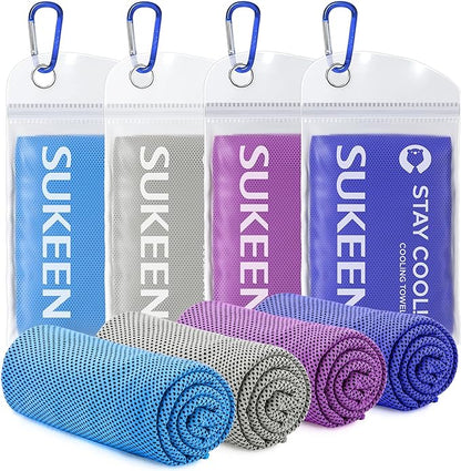 Sukeen [4 Pack] Cooling Towel (40"x12"),Ice Towel,Soft Breathable Chilly Towel,Microfiber Towel for Yoga,Sport,Running,Gym,Workout,Camping,Fitness,Workout & More Activities
