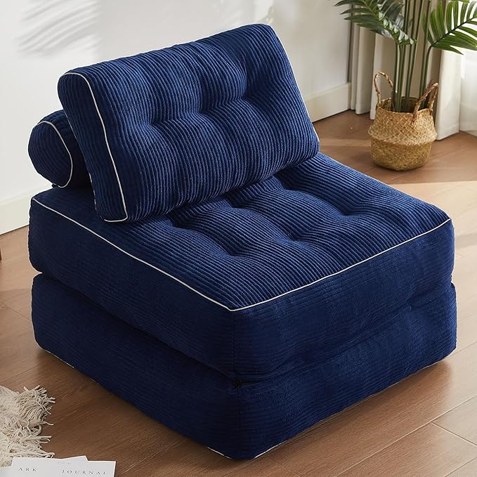 35.4x33.5 Inch Floor Pillow, Large Round Floor Cushion with Removable Washable Cover - Ultra Soft Plush Filling for Adults, Kids, Lounge, Bedroom, Reading Nook, Meditation, Corduroy, Blue