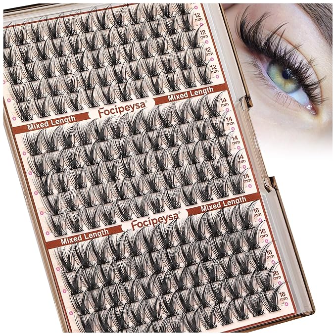 Focipeysa Wispy Lash Clusters Fairy Lashes 12-16mm Eyelashes Clusters Natural Look Lashes Extensions Salon Effect Individual Eyelash Extensions DIY Lash Extension at Home