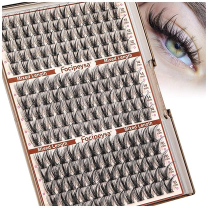 Focipeysa Wispy Lash Clusters Fairy Lashes 12-16mm Eyelashes Clusters Natural Look Lashes Extensions Salon Effect Individual Eyelash Extensions DIY Lash Extension at Home