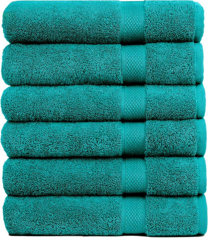 Pleasant Home Bath Towels Set of 6 (24” x 50”) 100% Cotton, 515 GSM | Lightweight, Soft & Absorbent Luxury Towels for Bathroom | for Gym, Pool & Spa | 6 Pack, Teal