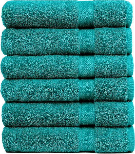 Pleasant Home Bath Towels Set of 6 (24” x 50”) 100% Cotton, 515 GSM | Lightweight, Soft & Absorbent Luxury Towels for Bathroom | for Gym, Pool & Spa | 6 Pack, Teal