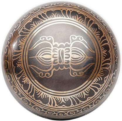 Tibetan Singing Bowl Set Authentic – Handmade in Nepal Sound & Meditation Bowl – Spiritual Decor for Yoga, Wellness Spaces & Relaxation by Himalayan Bazaar (Brown & Red)
