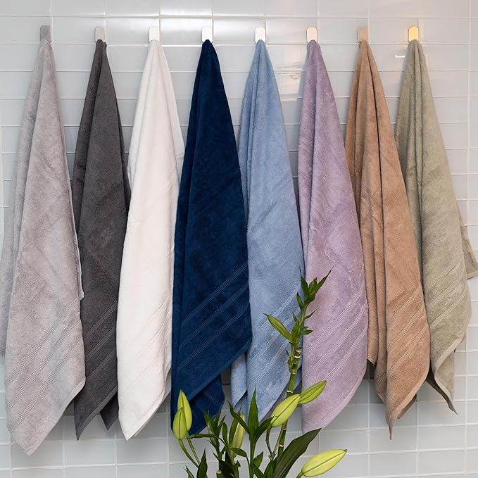 Mosobam Luxury Turkish Set of 4 Bath Towels 30X58 Light Taupe Oversize 700 GSM Bamboo Viscose & Aegean Turkish Combed Cotton