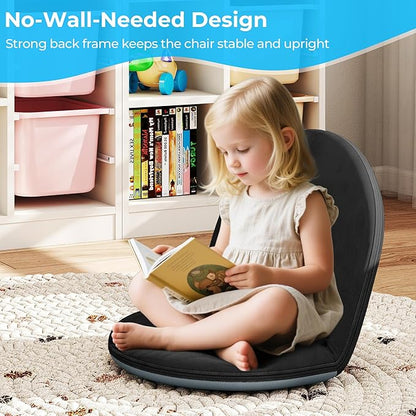 Floor Chair, 5-Position Foldable Floor Chair for Kids with Adjustable Back, Soft Sponge & Velvetean Cover, for Adults and Kids, Indoor Outdoor Use, Meditation, Gaming, Camping(Black)
