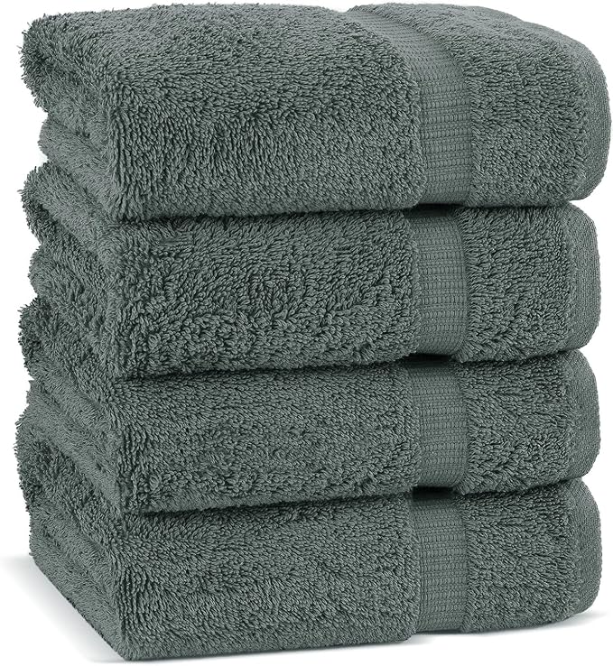 Chakir Turkish Linens 100% Cotton Premium Turkish Towels for Bathroom | 16'' x 30'' (4-Piece Hand Towel, Dark Gray)