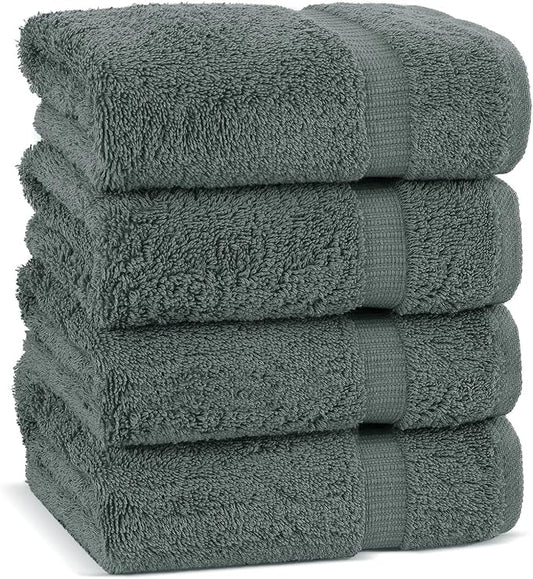 Chakir Turkish Linens 100% Cotton Premium Turkish Towels for Bathroom | 16'' x 30'' (4-Piece Hand Towel, Dark Gray)
